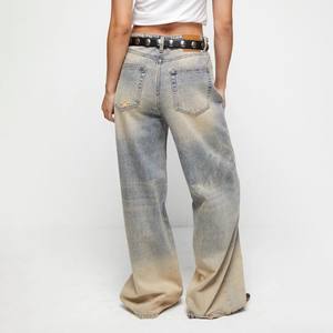 <span class=keywords><strong>Jeans</strong></span> <span class=keywords><strong>Oversize</strong></span> Trendy da <span class=keywords><strong>Donna</strong></span> a Vita Bassa con Lavaggio Effetto Sporco, Pantaloni Ultra Larghi in Denim, Stile Y2K Grunge Streetwear - Product Image 5