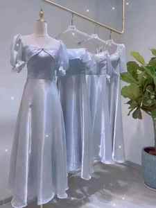 S0213Y Nouvelle <span class=keywords><strong>Robe</strong></span> de <span class=keywords><strong>Demoiselle</strong></span> <span class=keywords><strong>d</strong></span>'<span class=keywords><strong>Honneur</strong></span> Longue Coupe Évasée Taille Naturelle Été Respirante Confortable Couleurs Champagne ou Bleu - Product Image 1