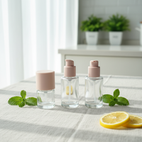 Botol Silinder Kaca Frosted 30ml yang Dapat Disesuaikan, Tutup Pink, Kepala Pompa Tekan, Wadah Kosmetik Foundation Kosong, Serum Perawatan Kulit