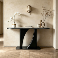 Table console moderne en marbre avec base en métal noir, table d'appoint étroite pour entrée, couloir, salon, rangement, meubles de maison