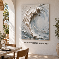 Peinture murale peinte à la main, toile texturée 3D vague océanique, blanc et bleu, décoration côtière moderne verticale, pour hall d'hôtel et salon