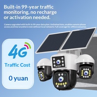 Caméra extérieure 4G à énergie solaire, 4 objectifs, 4 canaux, IP66, alarme, vue panoramique à 360°, rétroéclairage automatique, télécommande mobile