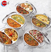 Réchaud de buffet professionnel en acier inoxydable 201 de haute qualité pour restaurants et hôtels, avec pot divisé et couvercle en verre, modèle 2025