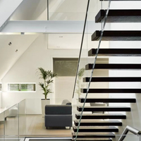 Villa moderne Escaliers flottants d'intérieur préfabriqués avec lumière LED Escaliers droits en bois massif Garde-corps en verre pour appartements
