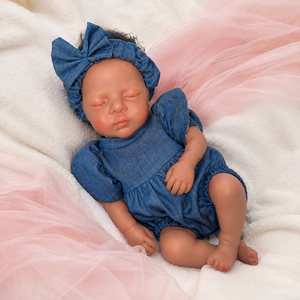 BAkwbwBY Muñeca Bebé <span class=keywords><strong>Reborn</strong></span> de Silicona de 12 Pulgadas, Realista, Niña Afroamericana con Traje Azul, Caja de Regalo, Biberón, Perfecta <span class=keywords><strong>para</strong></span> Niños - Product Image 2