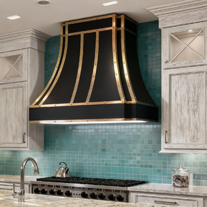 Campana Extractora de Cocina de Metal Negro de Calibre 16, de Lujo y Personalizada, para Montar en la Pared, con Correas de Latón Sólido, Diseño Moderno y Clásico - Product Image 4