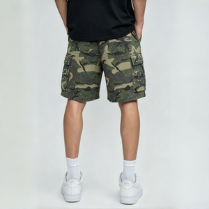 Pantalones Cortos Cargo de Mezclilla para Hombre, Verano, Cintura Ajustable con Cordón, Bolsillos Laterales Grandes, Adornados con Pedrería Brillante - Product Image 6