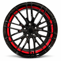 Jantes en alliage multi-rayons Flow Formed de 17, 18, 19, 20 pouces, 5x112 5x114.3 ET35, noir brillant avec barillets intérieurs rouge bonbon