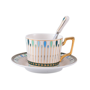 European Style Golden Rim Bone China Coffee Cup <b>and</b> <b>Saucer</b> Set 270ml Capacity Eco-Friendly Party Use - Product Image 4