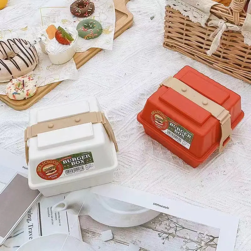 Rõ ràng nhựa trường Kid Ăn trưa bánh mì, bánh mì và Hamburg thực phẩm lưu trữ Box container xách tay Bento Box