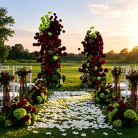 Arche florale M1044 bordeaux pour mariage, roses rouges foncées et hortensias, pour décoration de scène et toile de fond d'événements et de fêtes