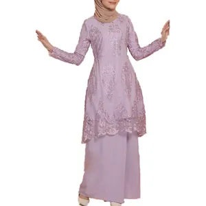 2024 Fashion Baju Kurung Elegant Lace Long Sleeves Design Abaya Malaysia Baju Kurung