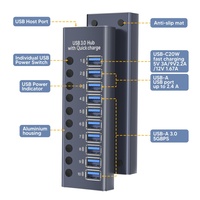 Hub USB 3.0 à 10 ports, 5 Gbps, en aluminium, avec interrupteur marche/arrêt individuel pour PC, ordinateurs portables, MacBook Pro, Air, iMac, iPad
