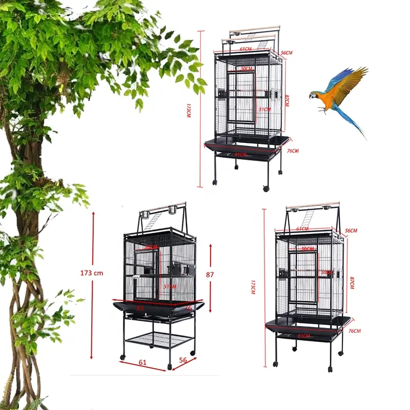 YOELLEN wholesale multiple luxury designs large black steel metal iron aviary canary budgie pet parrot bird cage with wheels