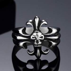 <span class=keywords><strong>Retro</strong></span> Schädel Design Vintage Mode Edelstahl Schmuck Punk HipHop Silber Kreuz Fingerring Schmuck für Männer - Product Image 3