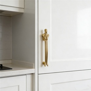 Modern metal humanoid simple wardrobe door <b>cabinet</b> drawer light luxury thinker golden <b>cabinet</b> long handle - Product Image 2