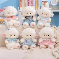 Peluche Mouton Couple Adorable en Salopette en Jean, Agneau Kawaii en Peluche Douce et Moelleuse avec Robe à Carreaux, Cadeau de Saint-Valentin