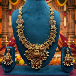 Traditional South <b>Indian</b> Temple Long Bridal Necklace Set Alloy Gold Plated Zircon Earrings Vintage Wedding Engagement - Product Image 3
