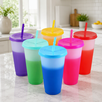 10pcs-set 24oz 710ml sans BPA nouveauté réutilisable paillettes tasse froide gobelet réutilisable en plastique couleur changeante tasses avec paille