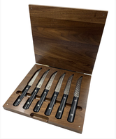 Couteaux à steak en acier inoxydable 6 pièces avec poignées en bois de pakawood mixte, couteaux à steak de 5 "dans un coffre en bois (lot de 6)