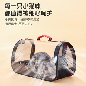 Pet <b>Backpack</b> Transparent Breathable Lightweight Cat Carrier For Outdoor Use Medium Size Black Blue Red Solid Color - Product Image 2