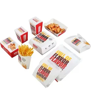 Layanan Satu Atap Kraft Kustom Kotak Takeaway Clamshell Persegi Sekali Pakai Burger Kentang Goreng Makanan Kemasan Kertas