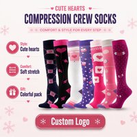 Chaussettes de compression à motif cœur pour mollets, soutien sportif, souples, extensibles, respirantes, pour femmes et hommes, logo personnalisé, vente en gros, chaussettes de sport
