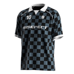 Maillot de football à séchage rapide avec col polo en V, empiècements en maille respirante et graphismes personnalisés pour le port sur le terrain - Product Image 1