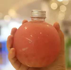 定制塑料球形果汁饮料瓶，带银盖50毫升100毫升150毫升200毫升250毫升300毫升400毫升500毫升