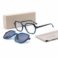 Nouveauté, lunettes en acétate faites à la main, montures carrées, monture optique, clip magnétique pour lunettes de soleil, femme