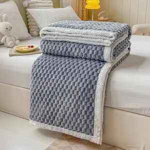 Custom solido soffice in pile caldo peluche per tutte le stagioni coperte all'ingrosso inverno 3D in rilievo flanella velluto divano letto coperta