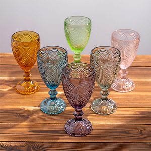 Verres à vin de luxe vintage 300 ml, bleu ciel clair, avec pied, pour mariage, verres à boisson colorés rose, petits verres à vin vintage pressés - Product Image 2