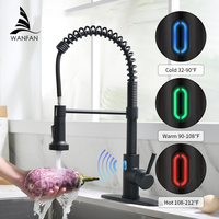 Robinet de cuisine intelligent WANFAN avec éclairage LED, mitigeur de robinet d'eau, robinet d'évier de cuisine avec ressort et douchette extractible 1079