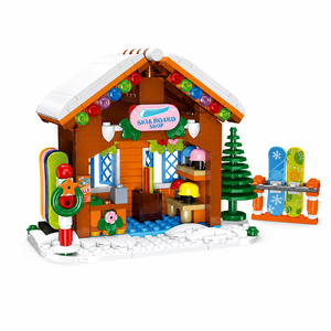 Ensemble de blocs de construction personnalisés de 358 pièces sur le thème du ski et des snowboards de Noël, modèle de cabane alpine 3D à construire soi-même, jouet de construction STEM, marque privée OEM - Product Image 1