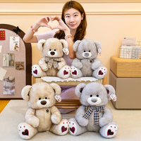Grosir Pabrik OEM ODM Set Boneka Beruang Teddy Premium Berkualitas Tinggi dengan Motif Hati, Cakar, Kotak-kotak, dan Pita, untuk Hadiah Ulang Tahun Anak