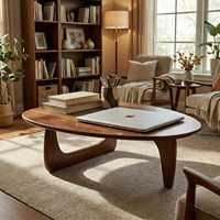Table basse ovale irrégulière en bois massif couleur noyer avec base ajourée, mobilier de salon Nankang Jiangxi