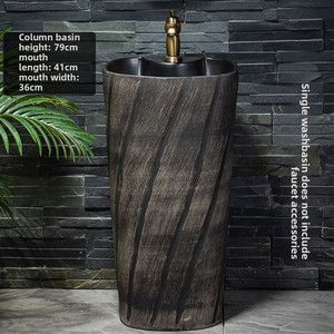 Évier sur pied en céramique <span class=keywords><strong>de</strong></span> style moderne Lavabo extérieur monotrou sur pied pour cour balcon hôtel Égouttoir intégré - Product Image 6