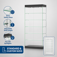 Vitrine de présentation en verre sans cadre robuste pour bijouterie, éclairage LED, structure démontable personnalisable pour le luxe et le shopping haut de gamme