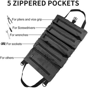 Canvas Tool Roll <b>Bag</b> <b>Multi</b> <b>Compartment</b> Zipper Closure Shoulder <b>Bag</b> For Electrician Car Storage - Product Image 4