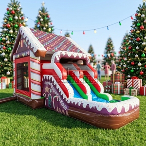 Château gonflable de Noël en PVC en forme de maison de pain d'épices avec toboggan, idéal pour les fêtes d'enfants et la location commerciale - Product Image 5