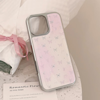 Coque de téléphone dorée papillons roses pour Iphone16 16Pm16Pro 16Plus 15 15Pm 15Pro 14Pm 14Pro 14 13 13Pm 13Pro 12 12Pm coque époxy