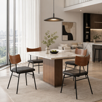 Chaise de salle à manger avec dossier en bois courbé et assise rembourrée, structure en métal noir, chaise d'appoint moderne pour cuisine
