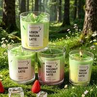 Handgefertigte Moderne Sojawachs-Kerze mit Matcha-Gelee und Eiskaffee-Aroma, Rauchfreie Romantische Duftkerze für Schlafzimmer