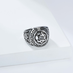 Men's <b>Titanium</b> Steel <b>Ring</b> Star Pattern Hollow Diamond Inlay Geometric Design Gift Jewelry - Product Image 1