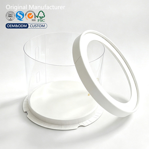 Boîte à gâteau cylindrique ronde en PET, base en papier pliable avec couvercle, boîte d'emballage pour gâteau d'anniversaire ronde de qualité alimentaire avec logo personnalisé - Product Image 2