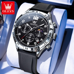 Montre de luxe 2986, design sportif, bracelet en caoutchouc personnalisé avec logo OEM, étanche, lumineuse, avec phases de lune, pour hommes - Product Image 4