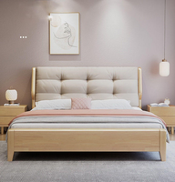 Tête de lit moderne en chêne massif, cadre de lit rembourré multifonctionnel avec rangement, plateforme de chambre écologique de qualité E0, King/Queen