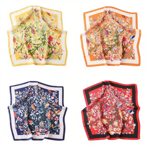Foulard quadrato piccolo con foglie verdi e fiori 70x70 cm, accessorio moda per donna - Product Image 1