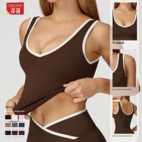 Rompi Olahraga Wanita Bahan Spandex/Nylon Penyerap Keringat, Pakaian Luar Yoga Fitness Tanpa Punggung Wanita