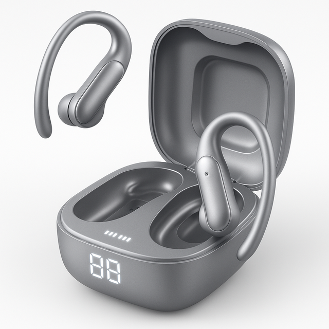 Semi In-Ear Bluetooth Earbuds with Digital Display and Touch Control Wireless Stereo Headphones for Daily Use